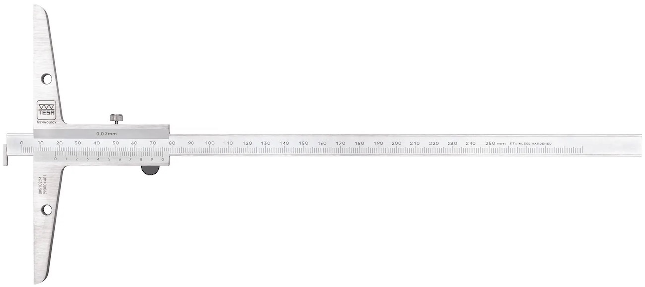 Posuvný hloubkoměr s noniem 0-250/0,02 mm s otočným hákem TESA