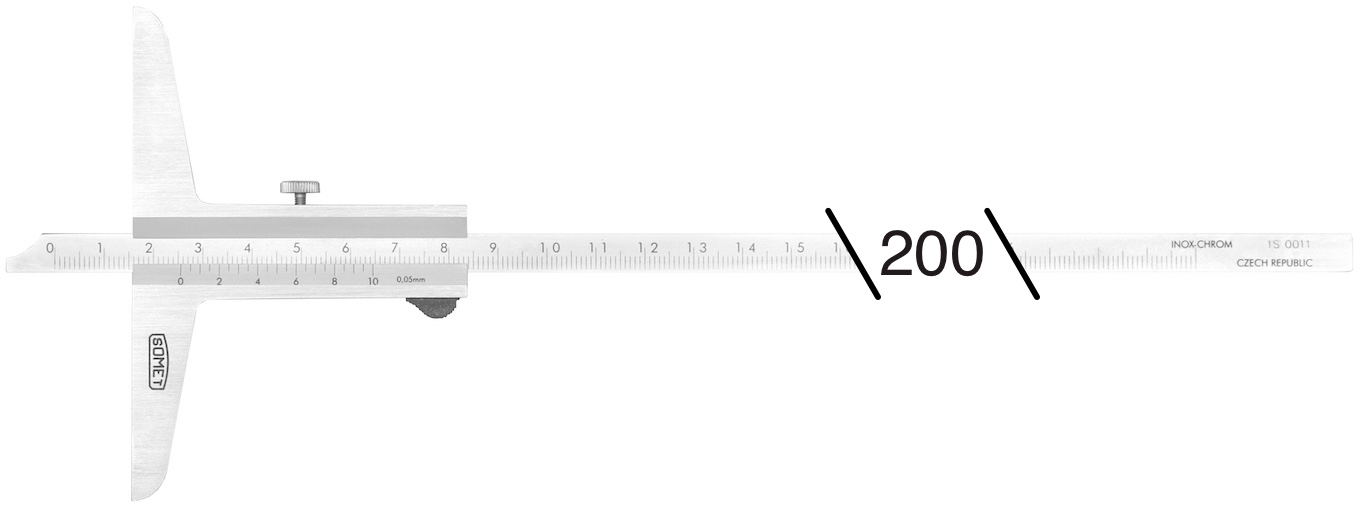 Posuvný hloubkoměr s noniem 0-200/0,05 mm s plochým dotekem SOMET