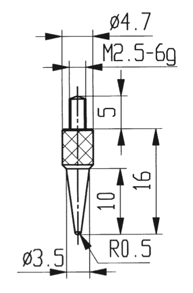 Dotek sférický R0,5 mm L16 mm typ 573/15