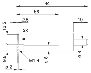 Držák doteků M1,4 včetně protilehlých doteků s kuličkou pr. 2 mm