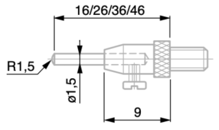 Dotek sférický s výměnnými trny R1,5 mm L16 až 46 mm