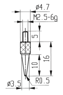 Dotek sférický R0,5 mm L16 mm typ 573/15
